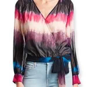 Tanya Taylor Klaus Silk Wrap Blouse Tie Dye
